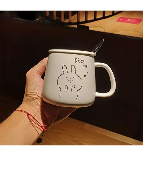可爱少女陶瓷杯子带盖勺韩版高颜值闺蜜马克杯家用情侣水杯ins风
