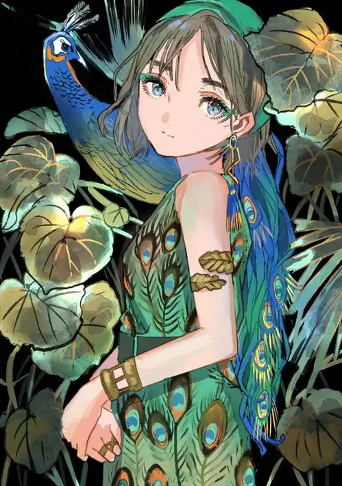 黄绿色和水系色的光影少女,是夏天的味道呀,看着好舒服的漫画风
