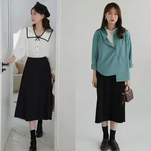 今年衬衫半身裙这样搭,既利落又高级,还很有温柔女人味
