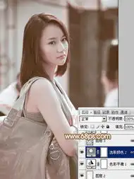ps打造淡粉街景美女照片
