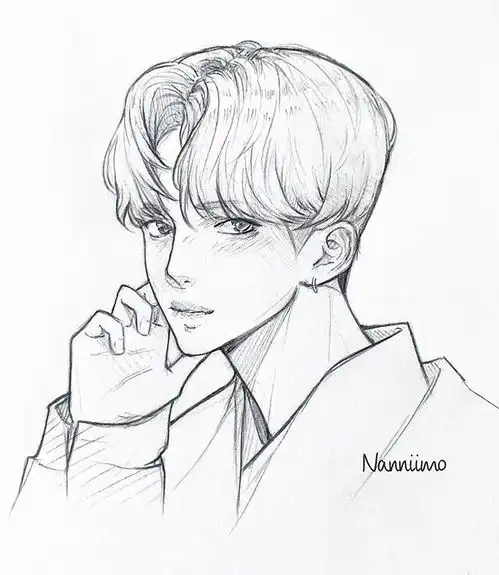 人物线稿黑白动漫素材手绘插画绘画
