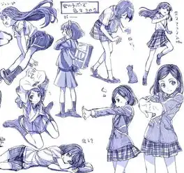 干货素材二次元美少女表情肢体动态绘画线稿参考
