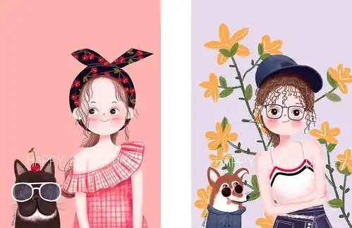 有力量的猫rmianmian手绘圆圆脸韩系少女人物插画宠物
