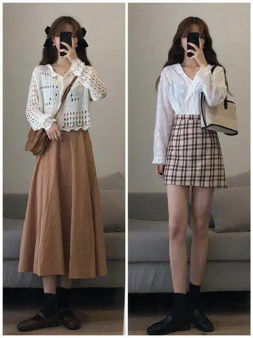 棕色系小个子女生裙装穿搭俏丽生动
