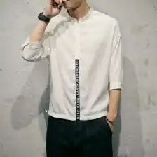 立领白衬衫男七分袖
