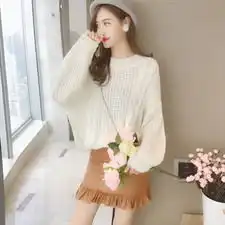宽松套头灯笼袖新款甜美型毛衣女2020秋季圆领毛衣
