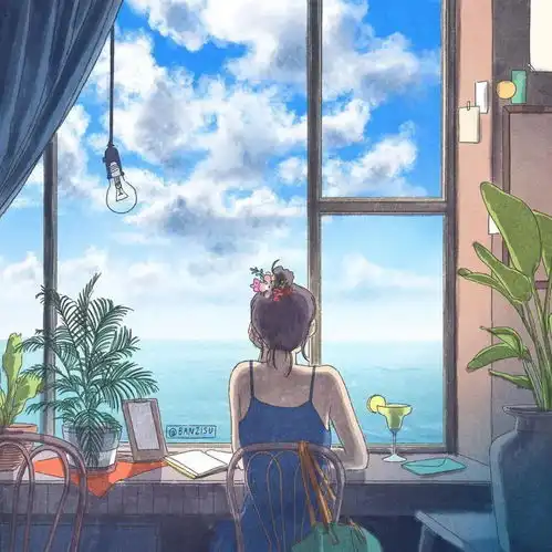 动漫女头蓝色系手绘女生头像
