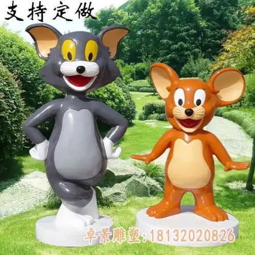 玻璃钢卡通猫和老鼠黄石猫和老鼠树脂雕塑订制
