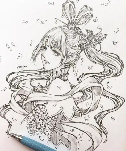 手绘动漫女孩头像线稿素材参考
