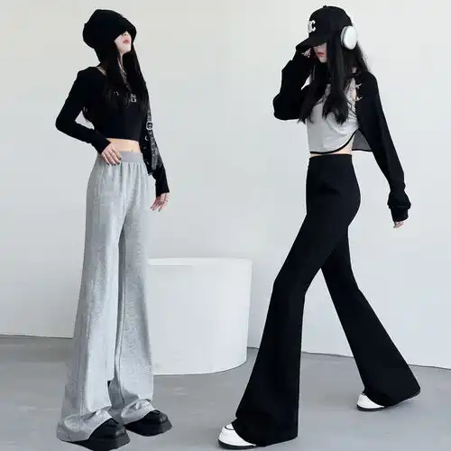 逸阳窄版阔腿裤女春冬加绒加厚高腰垂感直筒白色休闲加绒裤子0569咖啡色冬款28
