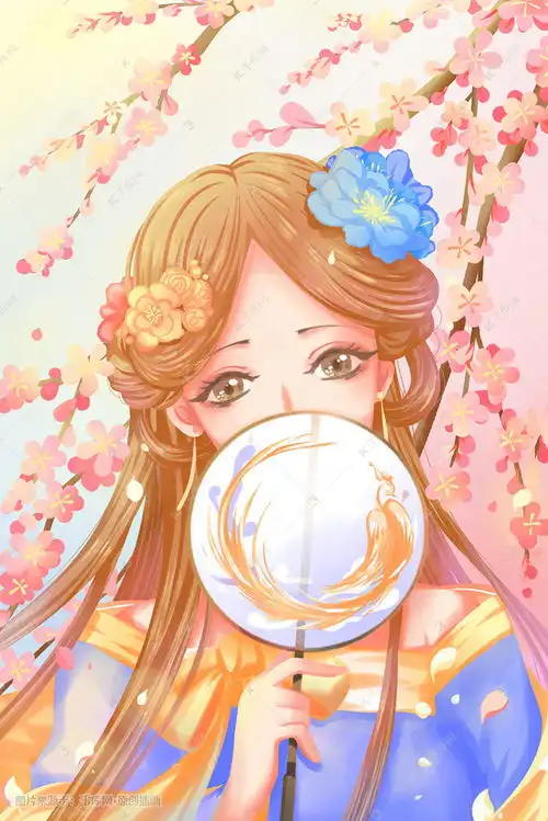 粉唯美卡通春季古风少女与花春天桃花节配图插画图片千库网
