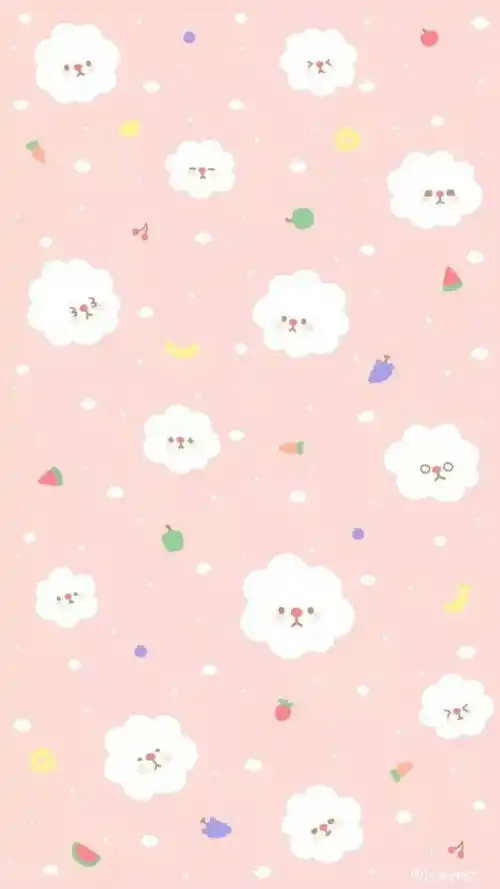 粉色少女系平铺卡通手机壁纸
