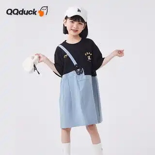 b.duck小黄鸭童装女童连衣裙夏装新款小女孩短袖裙子儿童裙子白色110cm
