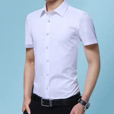 短袖衬衫男士商务潮流休闲免烫商务正装衬衣白色修身职业装
