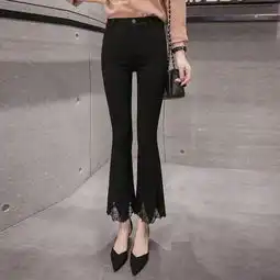 沐薇蝶春装2019新款喇叭裤女黑色韩版显瘦蕾丝垂感微喇裤子女士成人阔腿九分裤子黑色xl蜜芽,中国领先的进口母婴限时特卖商城
