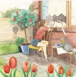 壁纸头像少女与猫插画壁纸
