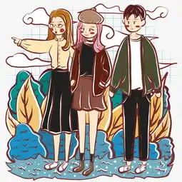 可爱卡通手绘文艺范男女闺蜜情侣游玩图片素材其他格式下载动漫人物大全
