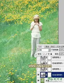 photoshop给花草甸中的未成年少女写真照调出甜美的韩系粉红色2
