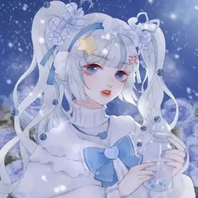 蓝色系可爱手绘女头
