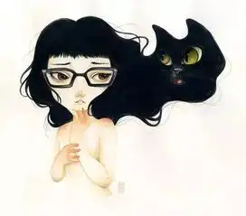 手绘的女孩与猫,这颜色简直让人沉迷无法自拔
