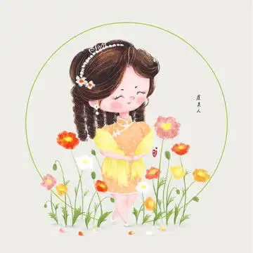 兔年古风q版卡通日历插画荷花
