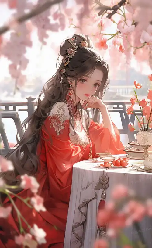 粉红色古风美女小说封面插画图片素材下载jpg格式熊猫办公
