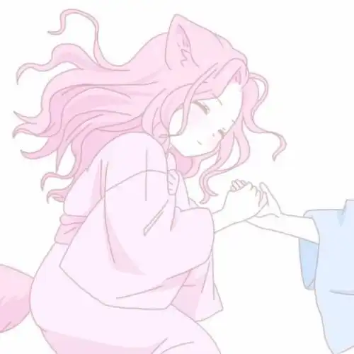 情侣头像,日本漫画的,女生是粉色衣服,男生是蓝色的衣服,牵手的
