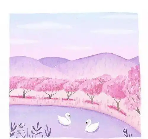 一组粉色系列插画,满满的少女心水彩插花素材
