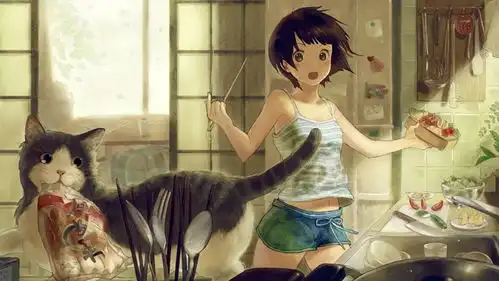 女孩与猫咪的治愈系手绘插画图片手绘插画
