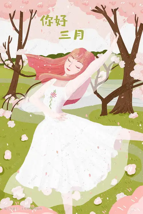 三月春季小粉红仙女治愈系插画图片千库网
