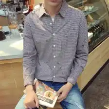 潮男衬衫破洞格子
