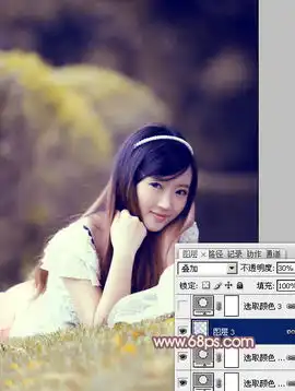 ps把清纯可爱美女照片调成唯美橙紫色
