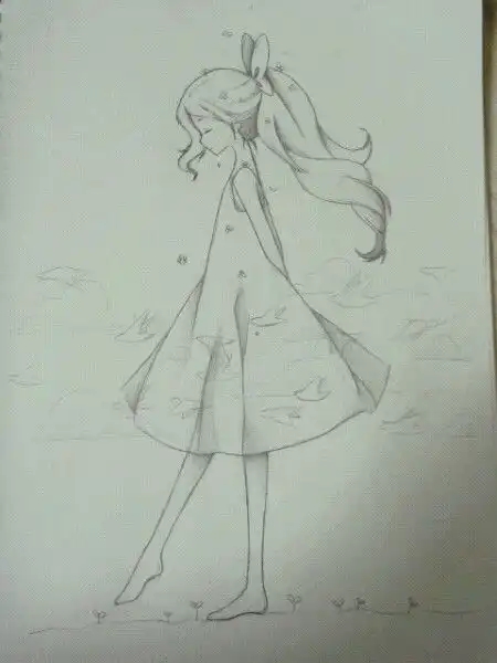 求简单动漫美少女的铅笔手绘
