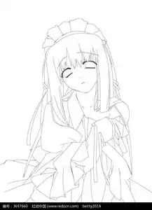 闭着眼的少女卡通手绘线稿图片免费下载编号3697660红动网
