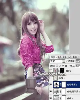 ps给韩国美女图片打造柔美的淡调灰绿色
