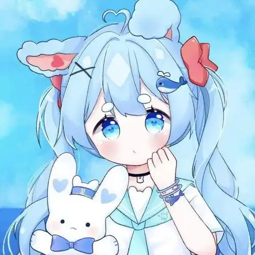 蓝色系可爱女生漫画头像,大海的颜色
