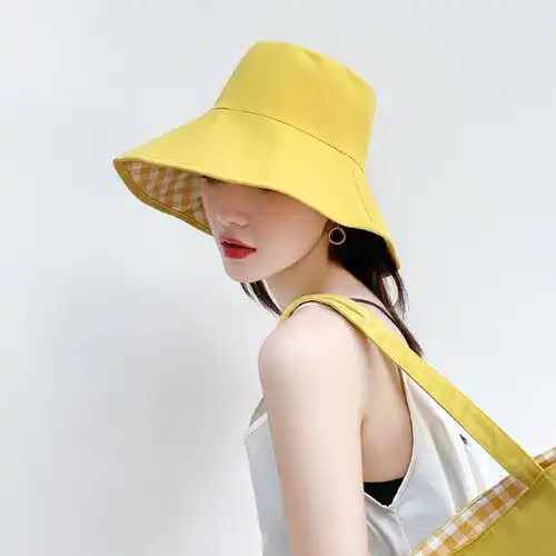 网红黄色渔夫帽女夏天韩版潮百搭日系防晒紫外线遮阳太阳帽子盆帽
