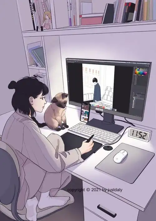 一个人的时候温柔治愈系头像插画背景图

