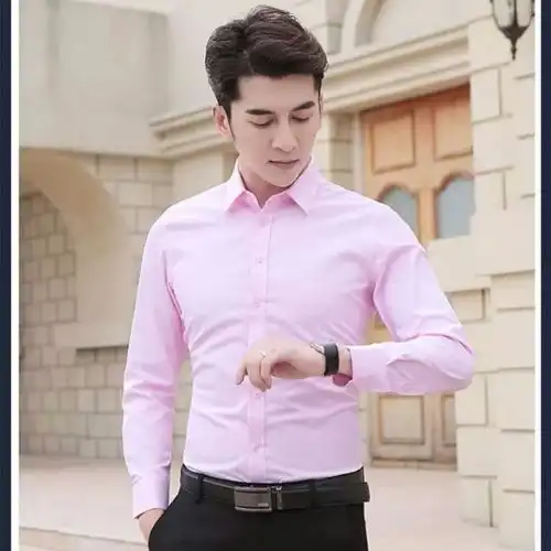 春秋季男士长袖白衬衫韩版修身黑纯色大码薄款衬衣男商务职业工装
