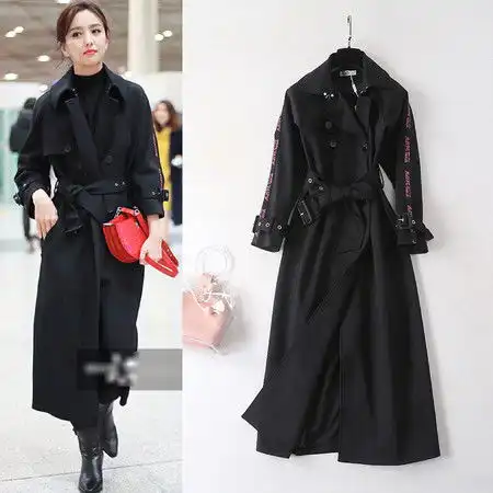 欧美2019春季新品长款风衣女佟丽娅明星同款风衣女春秋长款外套图片大全邮乐官方网站
