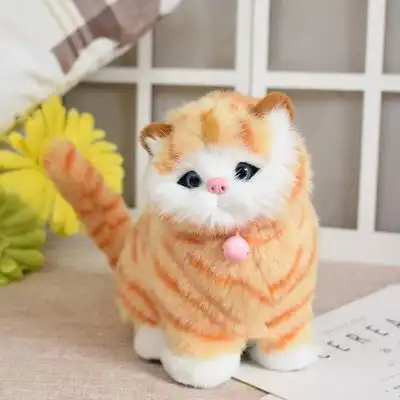 会叫尾巴能动仿真猫咪公仔毛绒玩具仿真猫动物模型摆件萌宠礼品
